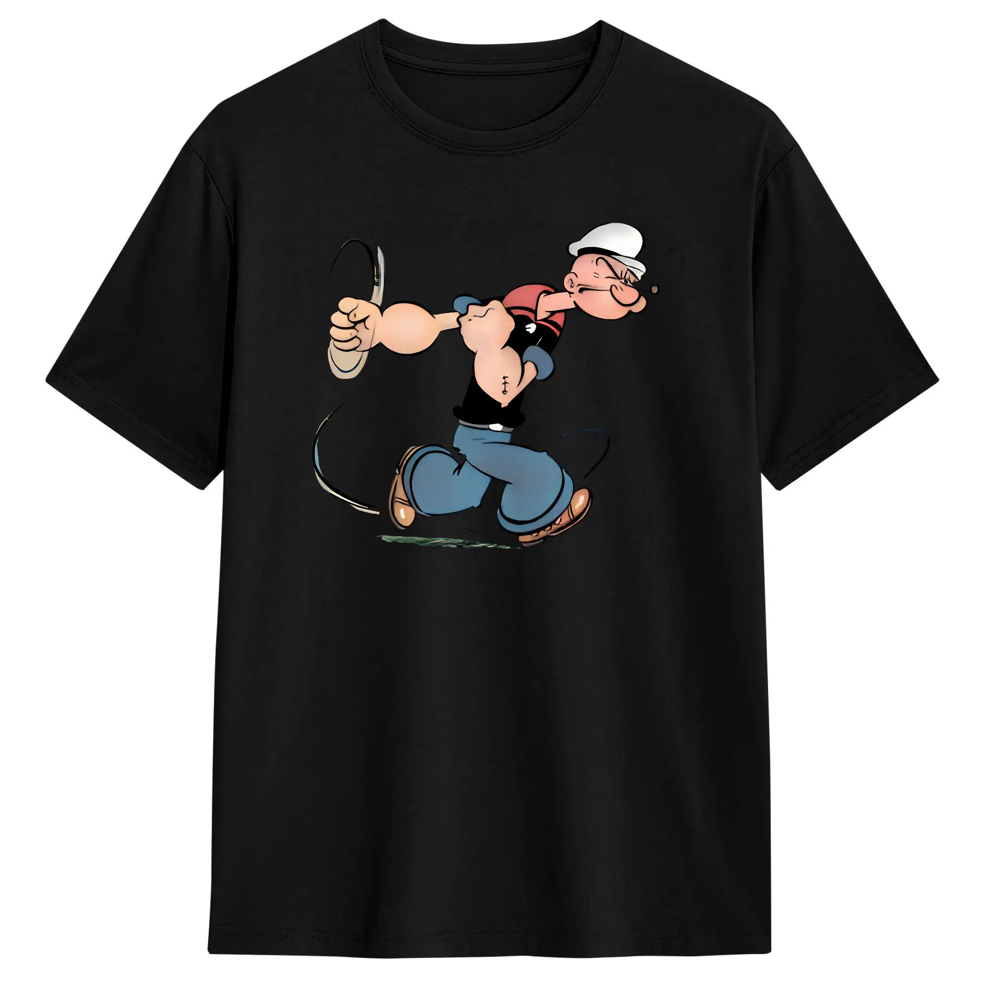 Cartoon Bluto and Olive Oyl Character Pure Cotton T-Shirt Men Summer   T Shirts Crewneck Trending Tee Shirt Oversized Pattern