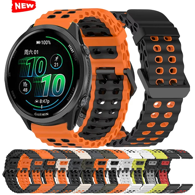 22 mm zweifarbiges Wellen-Silikonband für Garmin Forerunner 970 570 965 745 255 265 Musik-Sportuhr Correa Venu 2 3 Vivoactive 4