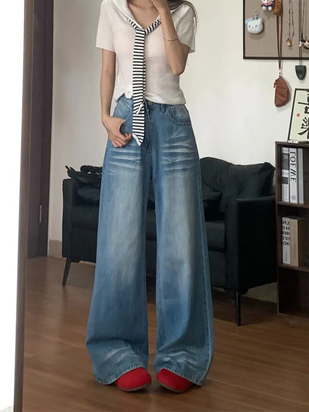 

High Waist Slim Fit Blue Jeans Women's Summer New Style Vintage American Style Worn Resistant Casual High Waist Skinny Jeans