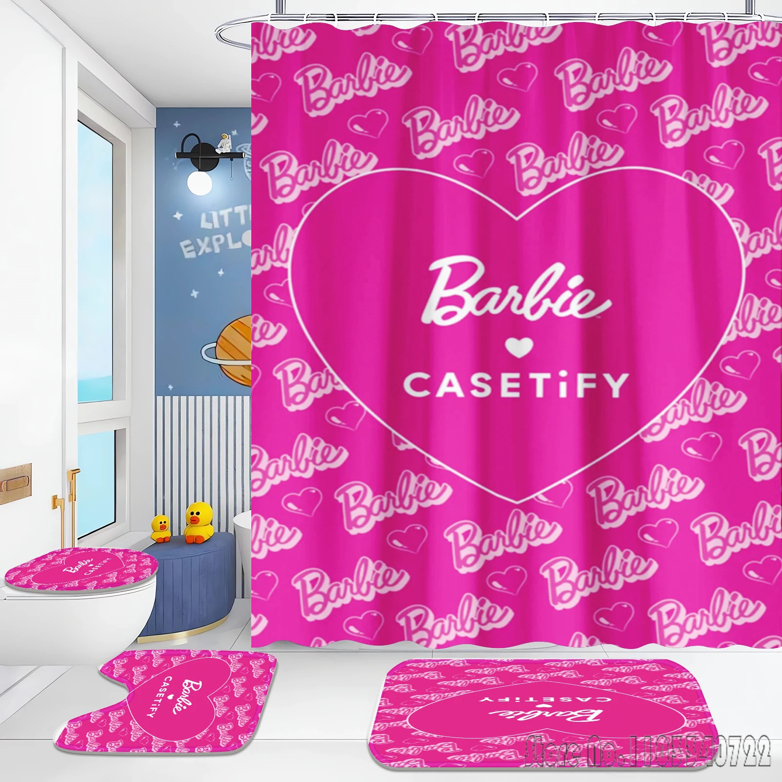 Barbie Princess Bath Shower Curtain Set 4pcs with Hooks Waterproof Bathroom Toilet Mat Lid Decor