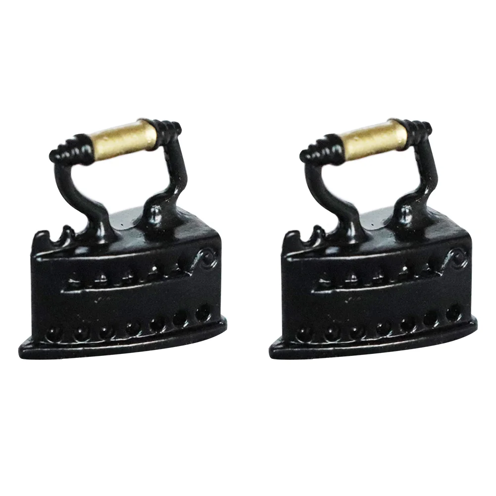 

2 PCS House Iron Clothing Steam Model Alloy Mini Crafts Miniature Decor Vintage Sewing Scene Accessories