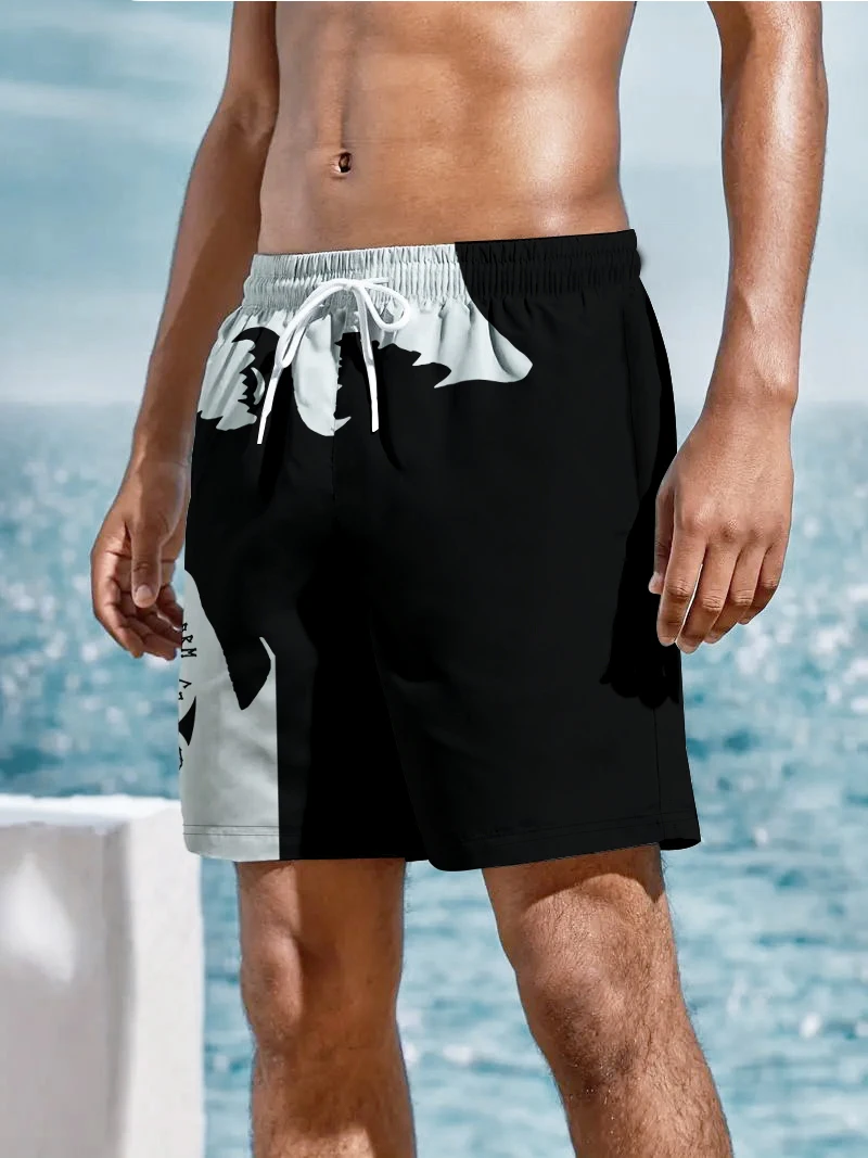 Pantalones cortos de playa para hombre, Shorts de cintura elástica, informales, holgados, estampado Digital 3d de lobo