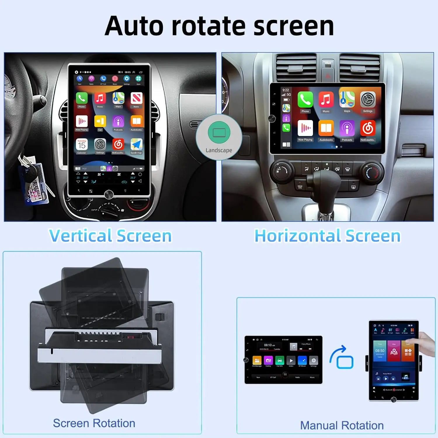 2G + 64G Автомобильная стереосистема Android 13, 10,4-дюймовый радиоприемник с сенсорным экраном и беспроводным CarPlay, Android Auto, Bluetooth 4,2, GPS, FM RDS