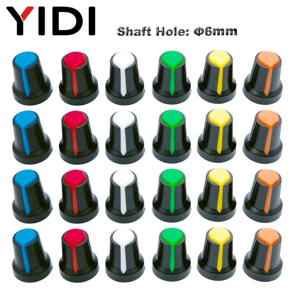 50pcs/lot 6mm Volume Control Rotary Encoder Cap Knob Potentiometer Wh148 AG2 Cover 15x17mm Plum Handle Red Green Yellow Blue