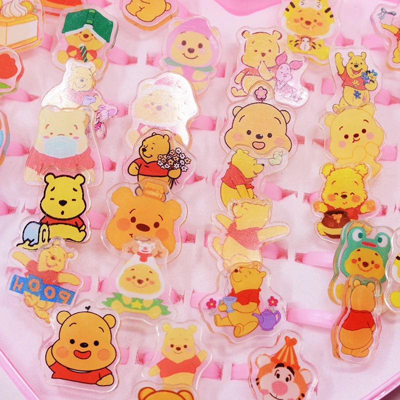 MINISO 36/50/100pcs Cartoon Disney Winnie pooh bear Stitch unicorn Rings Kids Girls Children Baby Jewellery Birthday Party Gifts