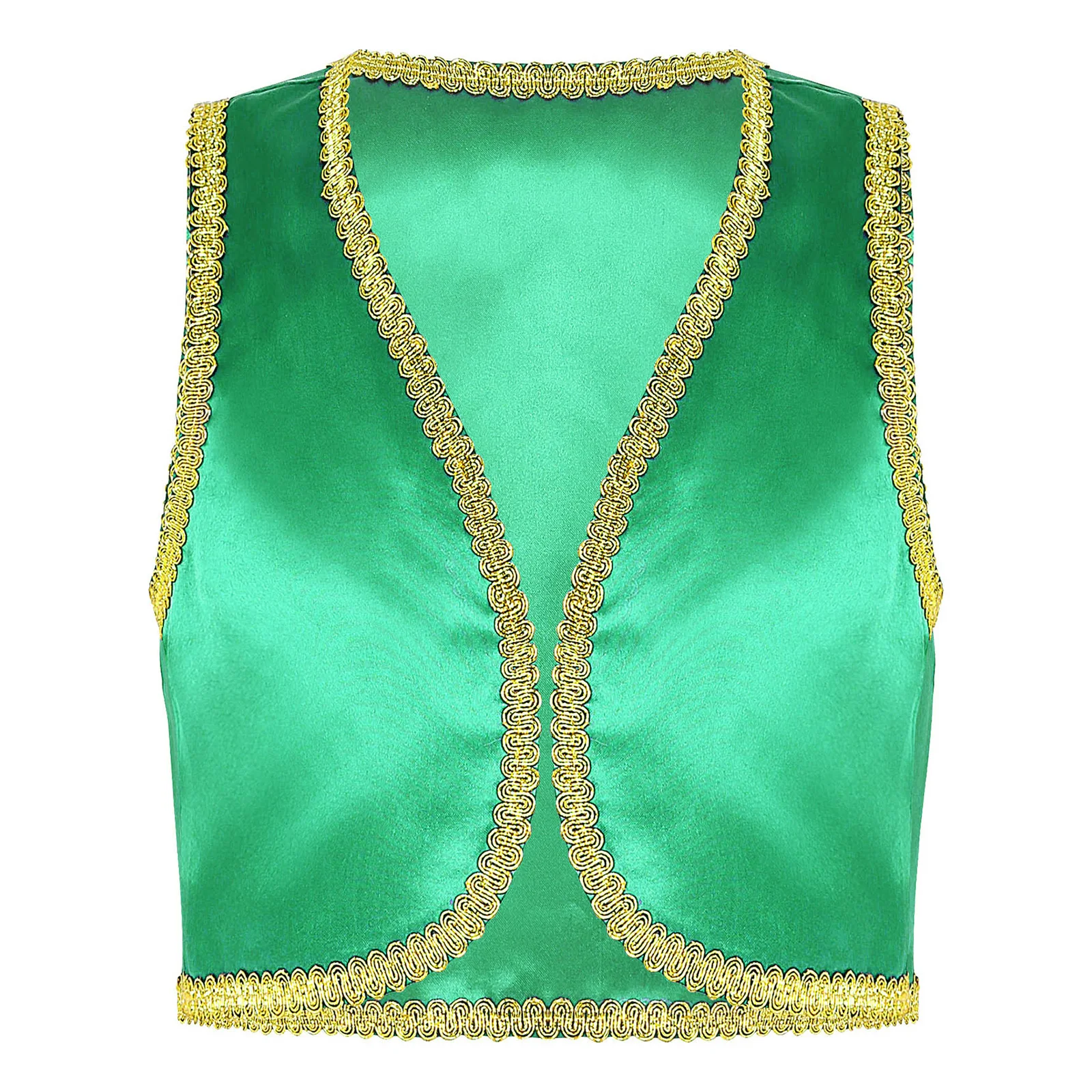 Jongens Halloween Arabische Prins Kostuum Cosplay Sprookjesachtige Genies Vest Gouden Gevlochten Passementen Vest voor Kid Party Prestaties