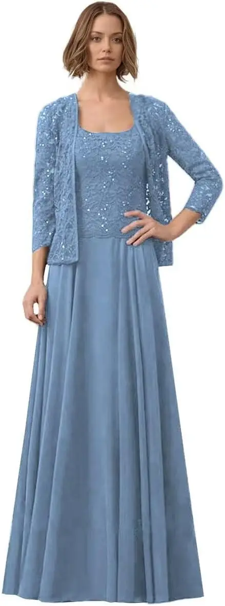 

2 Pieces Mother of The Bride Dresses with Jacket Long Formal Evening Gowns for Women Laces Mother of The Groom Dress