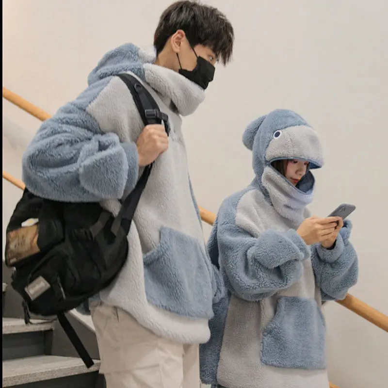 Couple Shark Shape Hoodies Sweatshirt Cosplay Cartoon Plush Costume Cute Men And Women Funny Jacket Fashion Thickened Clothing