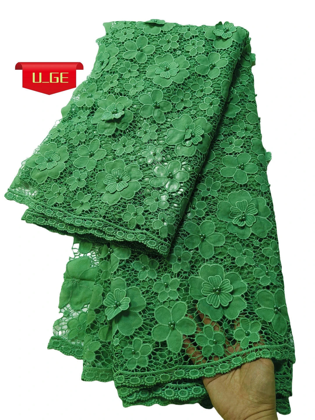 

Soft Laser Embroidered Cotton Lace Fabric with Beads / Delicate High-Quality Material for Party Evening Dresses U_Ge5963