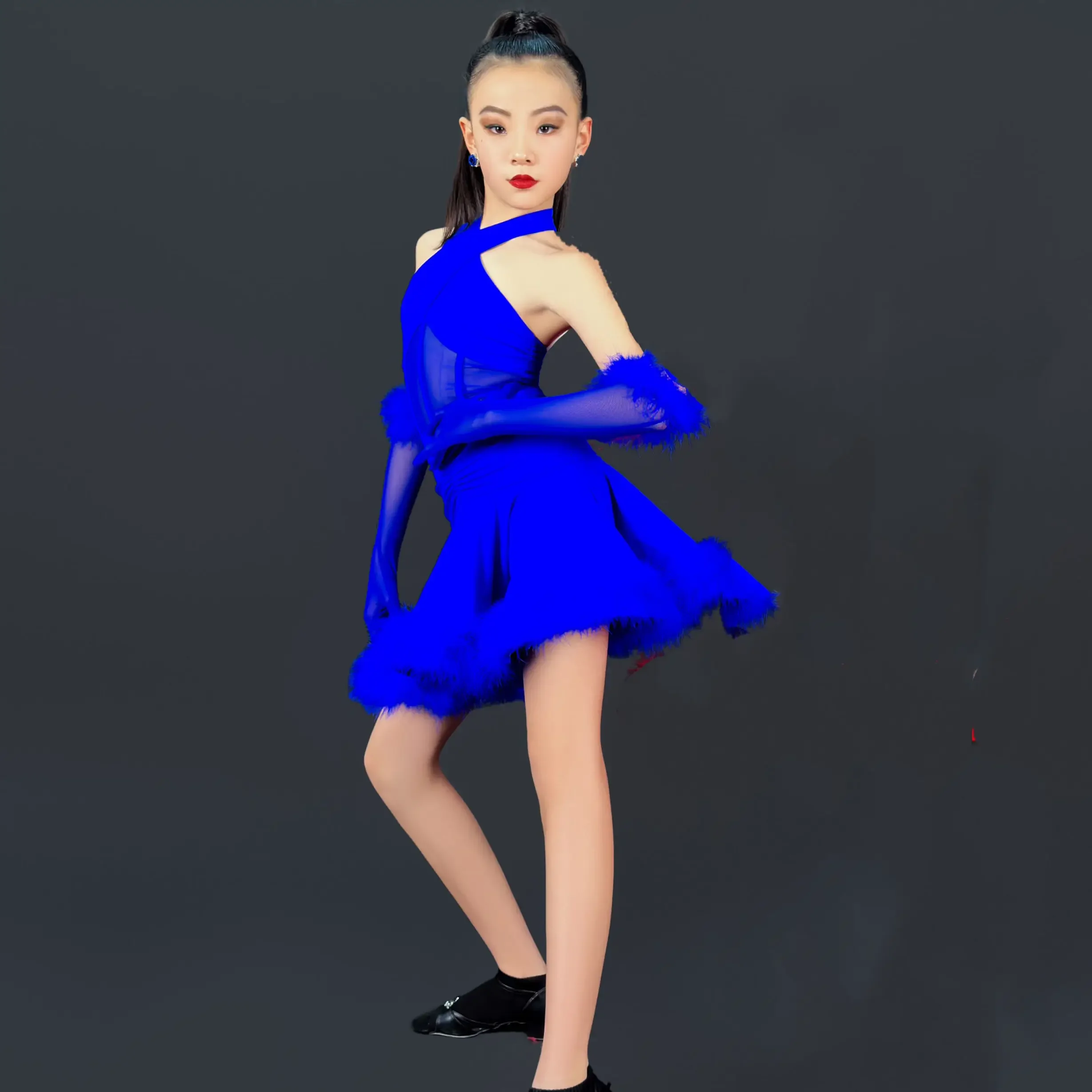 

Kids Chacha Samba Rumba Latin Dance Competition Dresses Girls Halter Latin Dance Dress Child Stage Performance Costumes