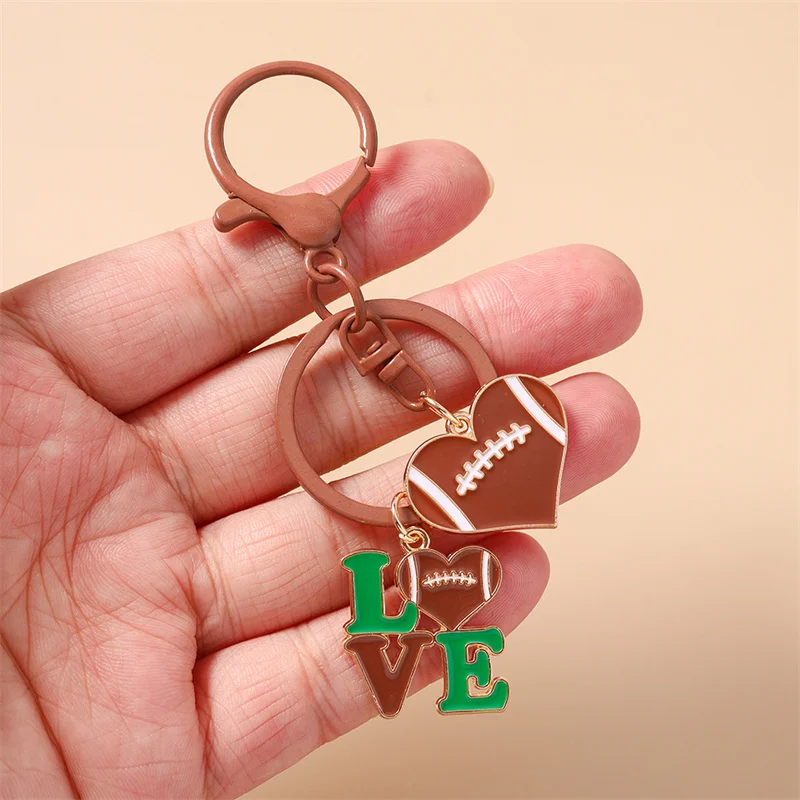 Aihua Niedlicher Emaille American Football Schlüsselanhänger Rugby-Ball Schlüsselring für Frauen Mädchen Handtaschenanhänger DIY Schmuck – Detail 3