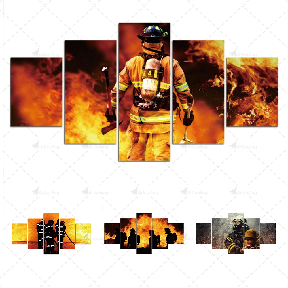 Hero Fireman Pictures Modern Wall Art Prints Poster And Poster 5 Panels Canvas Painting Home Decoration