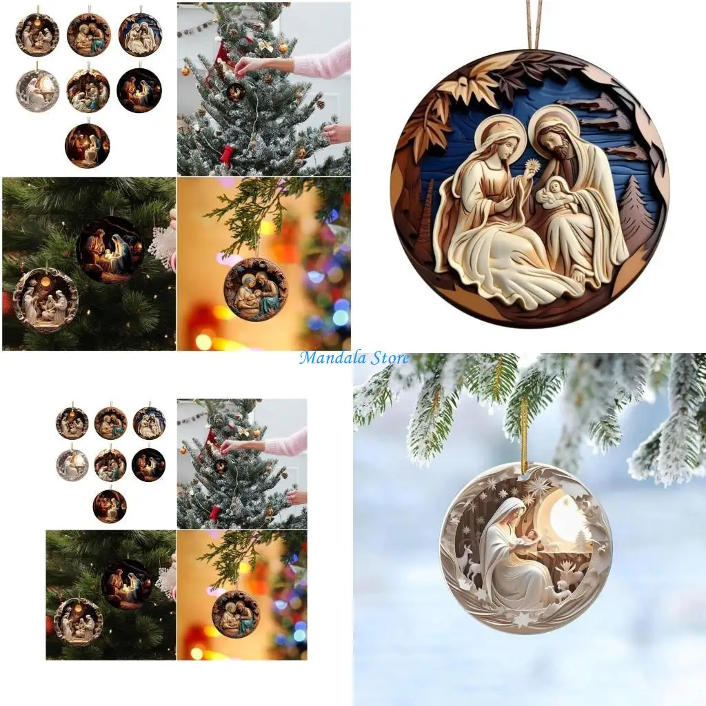 

U2JC Elegant Nativity Scene Hanging Ornament Suitable for Wall or Tree Display Accent