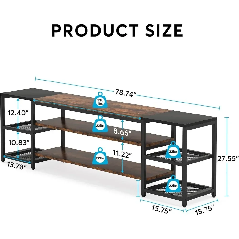 Support TV industriel à 3 niveaux pour télévision jusqu'à 85 pouces, table console de centre de divertissement multimédia