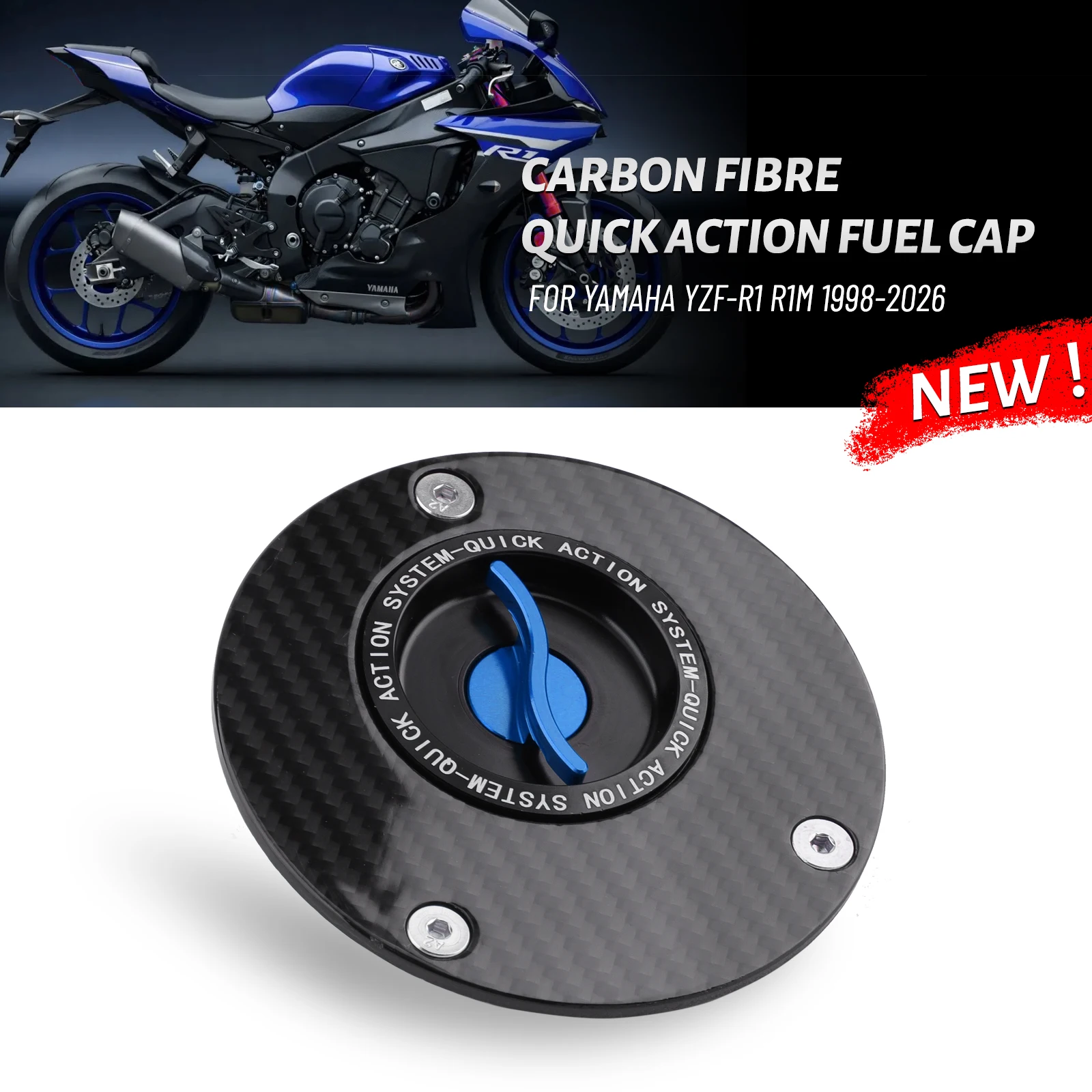 

YZF-R1 2026 Carbon Fiber Quick Action Fuel Tank Cap For YAMAHA YZFR1 YZF-R1M R1 R1M 1998-2026 Keyless Airbox Gas Oil Tank Cover