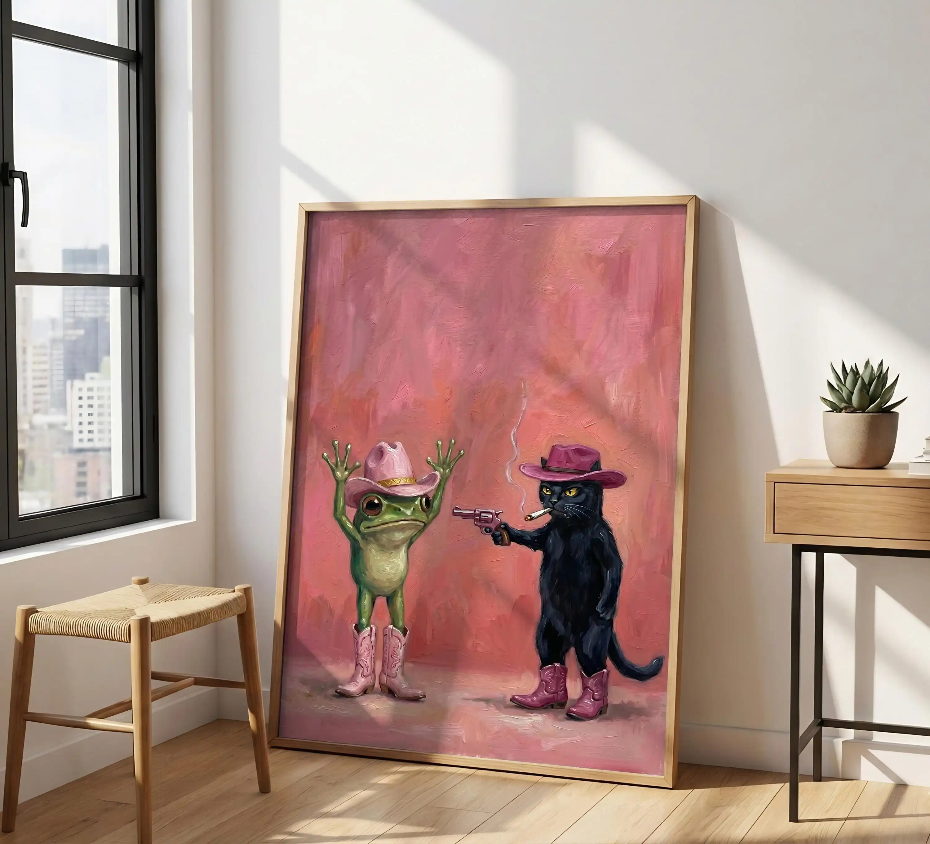 Vintage Funny Pink Cowboy Cat  - Home Decor Dopamine review and price