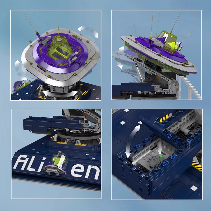 Controle remoto técnico mold king 11024 estação de monitoramento de ufo alienígena bloco de construção montagem quebra-cabeça brinquedo diy meninos presente de natal
