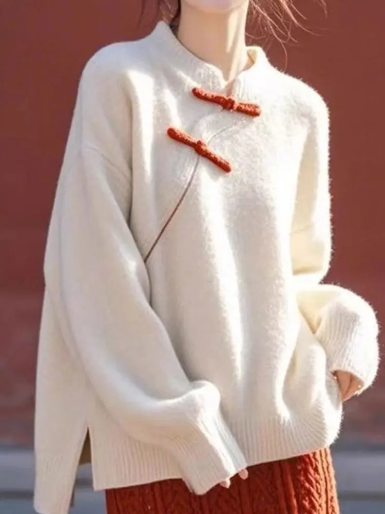 

Ele Long Sve Camere вязаный свитер женский свободный повседневный модный дизайн возрастной китайский национальный топ