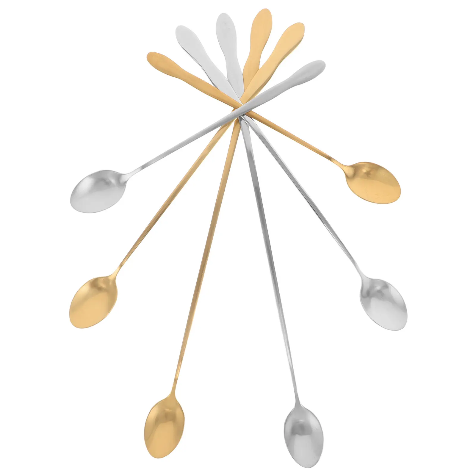 Immagine 5: Set di 6 Cucchiai da Cucina in Acciaio Inox Resistente con Manico Lungo per Controllo di Precisione, Ideali per Caffè, Zuppe, Fonduta e Tè