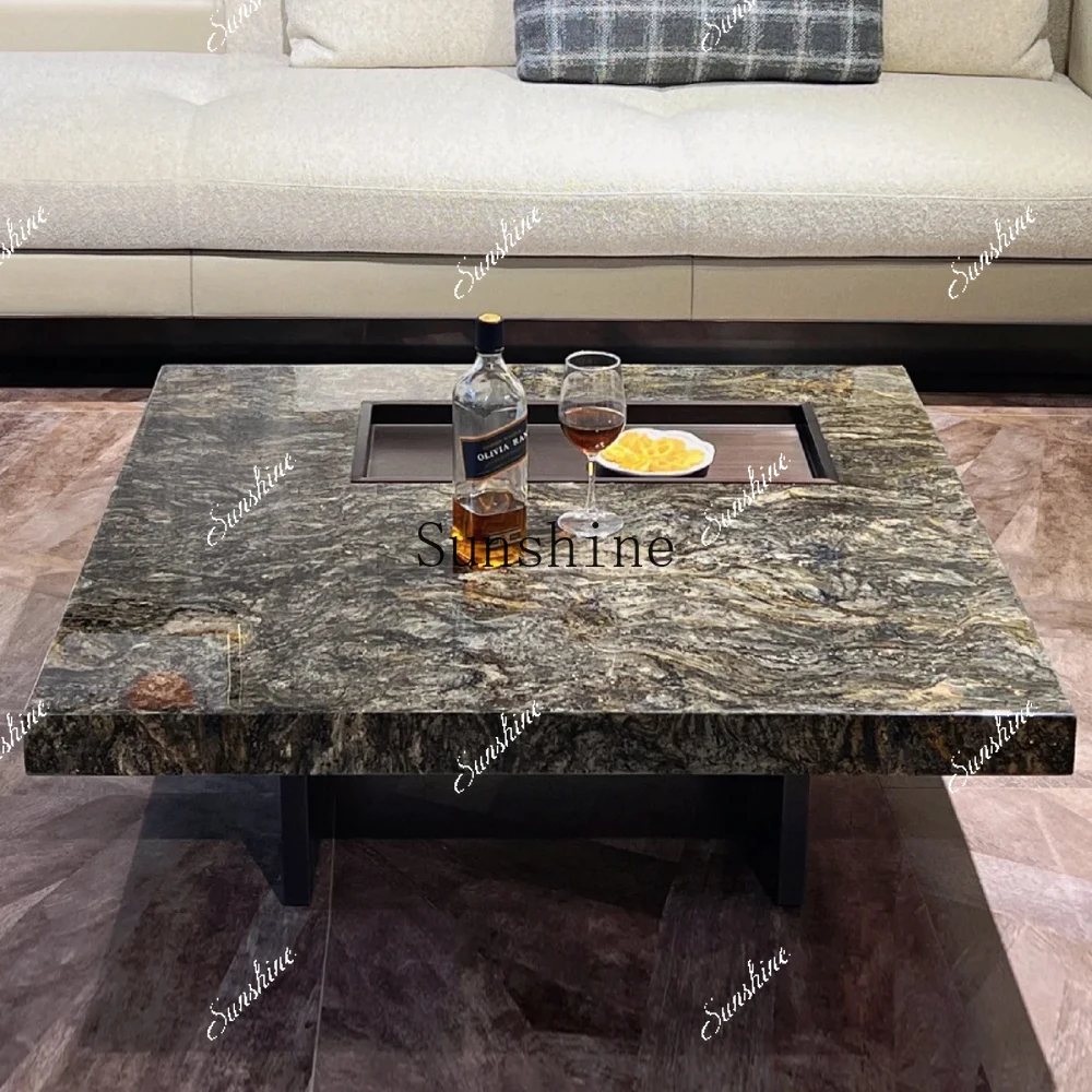 

Natural platinum diamond luxury stone group living room Italian modern simple light luxury box square coffee table FT