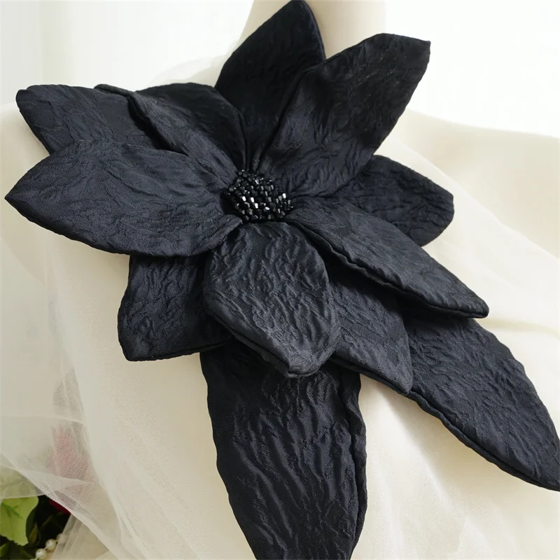 Large 3D Beading Flower Lace Appliques Multi Layers Polyester Sew On Patch for Sweater Dress DIY Costume Accessories