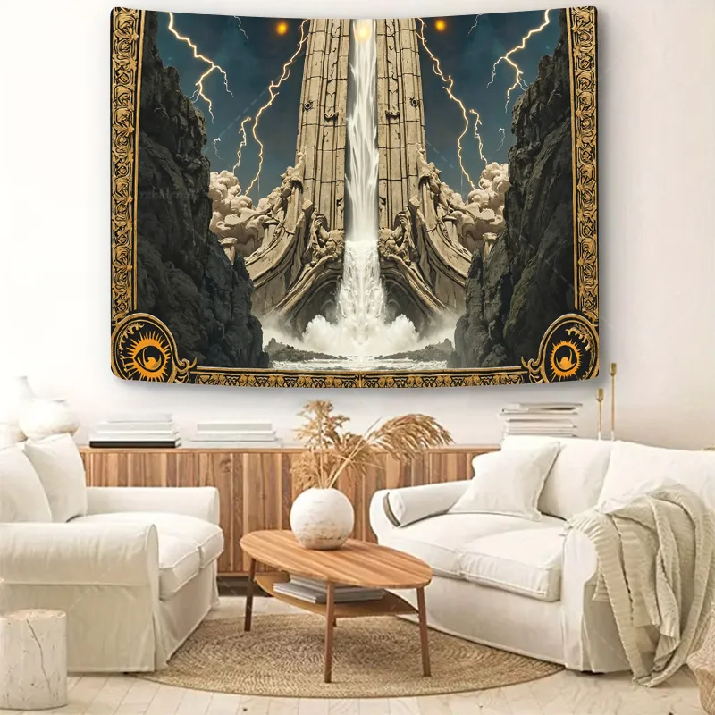 1 قطعة نسيج الجدار ملحمة الخيال شلال نسيج-الأطلال القديمة وعاصفة البرق ديكور فني