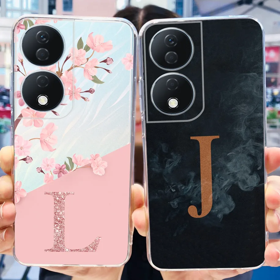 For Honor X7b Case 2023 Soft Silicone Cute Letters Flower Clear Phone Cover For Honor X7b X 7b Shockproof Case on HonorX7B Funda