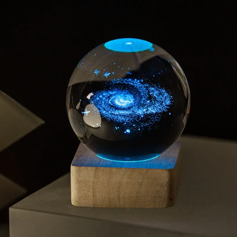 3D Crystal Ball Luminous Galaxy Solar System Rain Cloud Series Crystal Ball Nightlight Carved Bedroom Decoration Birthday Gift