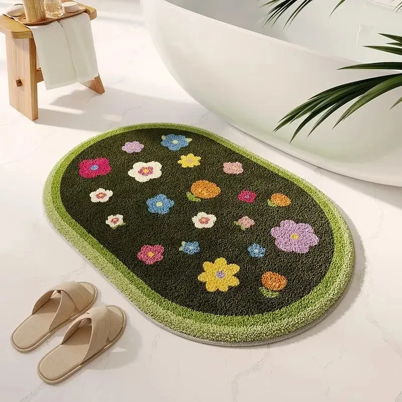 VIKAMA Fresh Flower Carpet Soft Floor Mat for Living Room and Bedroom Non-slip Water Absorbent Bathroom Door Mat Home Decoration