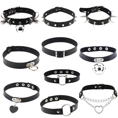 Gothic Choker Necklaces Women Girls Rivet Leather Necklace Rock Kpop Punk Neck Collars Black Choker Necklace Cool Collar