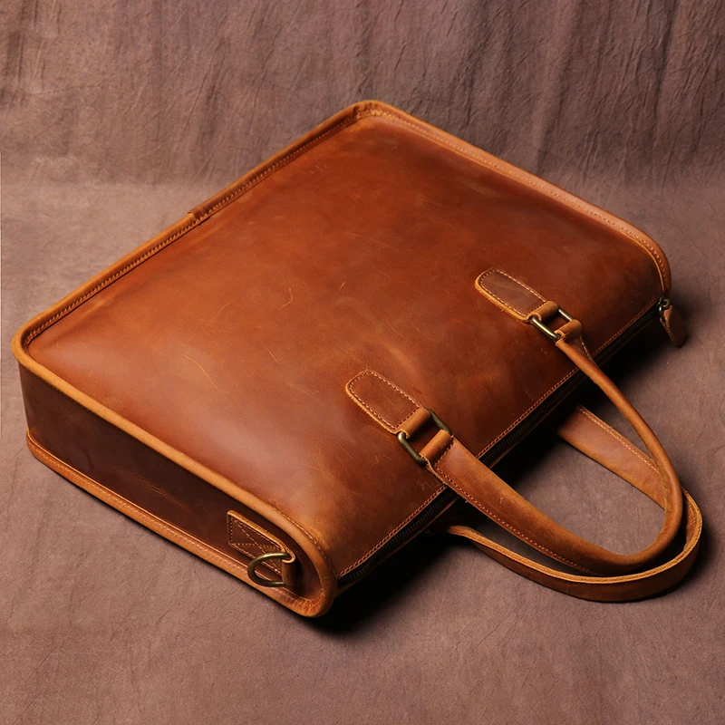 LUOKIR-Sac à main en cuir véritable pour homme, sac d'ordinateur de bureau en cuir de vachette, sac d'affaires simple, étui aviateur pour ordinateur portable de 14 pouces, cheval en élan vintage