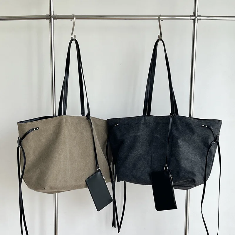 

Vintage Canvas Tote Bag Spacious Shoulder Bag Slouchy Oversized for Women
