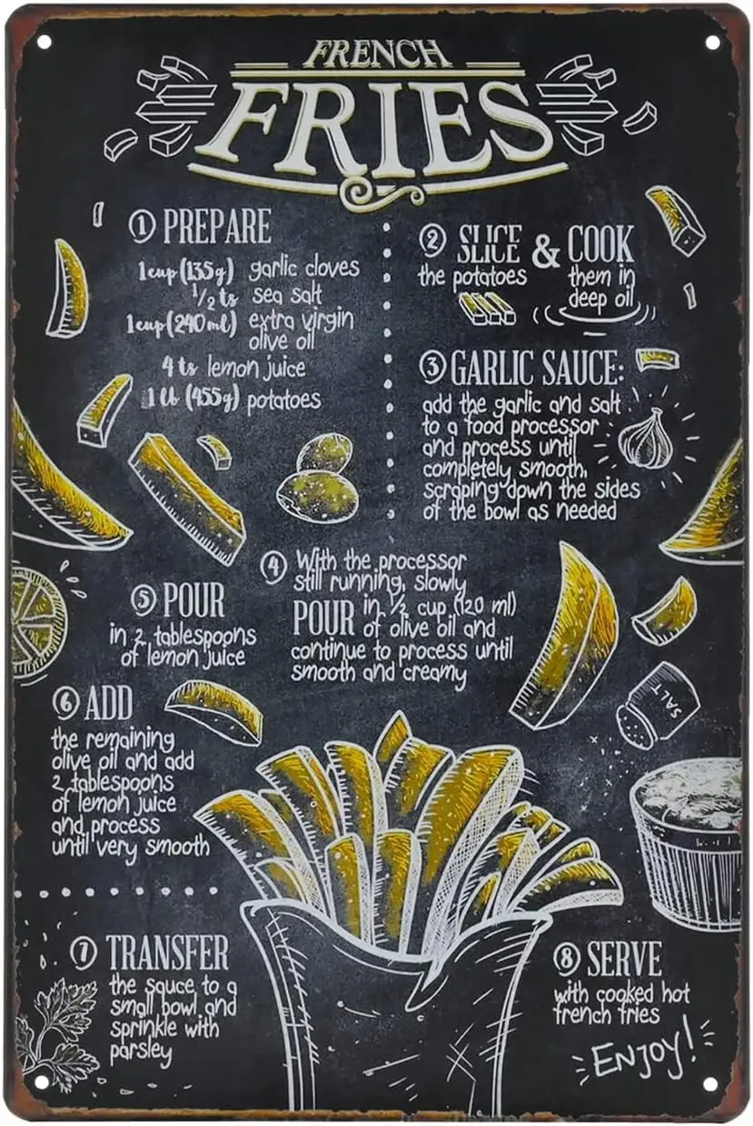 SaNavie Fast Food Vintage Tin Sign - French Fries Retro Metel Sign - Wall Decor Wall Sign for Kitchen Bakery Cafe Restaurant 8x1
