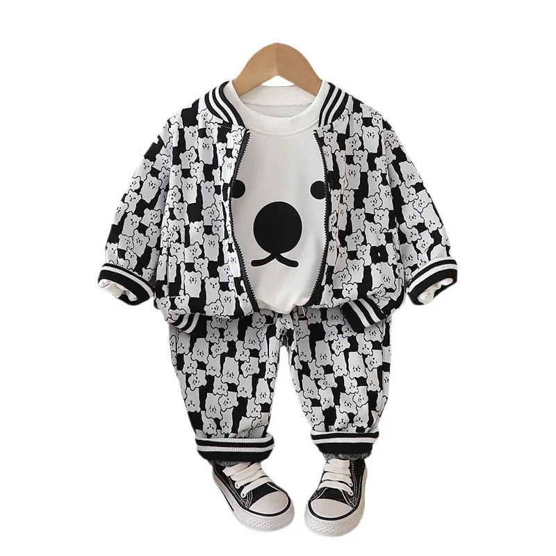 Baby Boys Designer Luxury Clothes 2024 Fall Lovely Cartoon Long Sleeve Hooded Jackets + T-shirts + Pants Kids Christmas Outfits