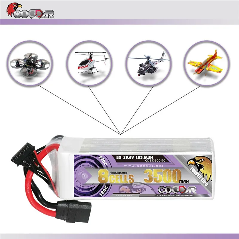 CODDAR 3500mAh 8S 29.6V Lipo Battery 120C FPV Drone Power For Frame RC Helicopter Plane Accessories 29.6V Rechargeable Battery