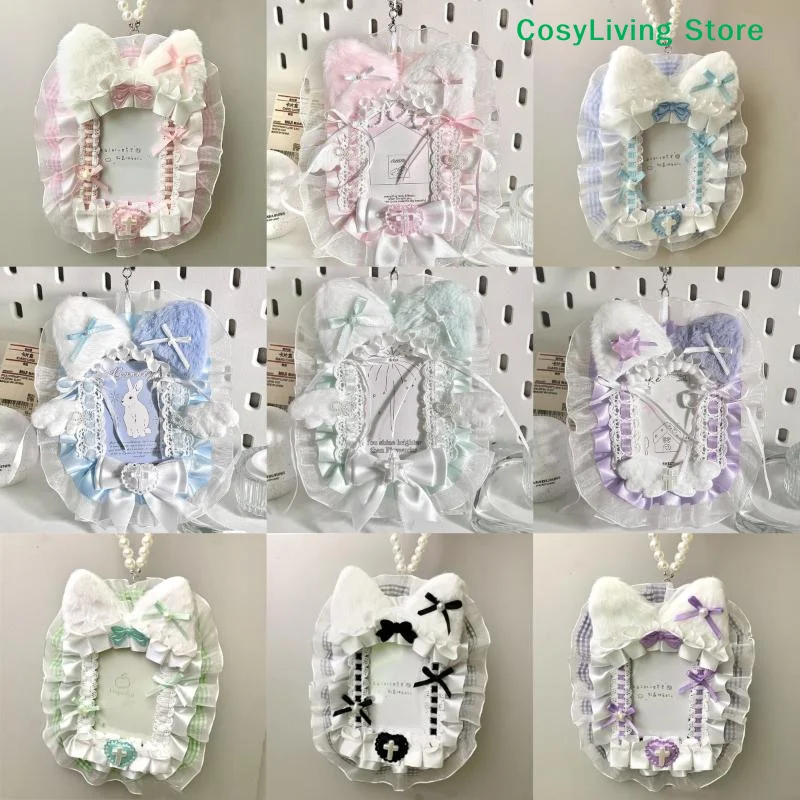 [CL]Sweet Photo Protector Case Card Plush Lace Photocard Holder Anime Lolita Idol Display With Bowknot Pendant Bag Accessory[CL]