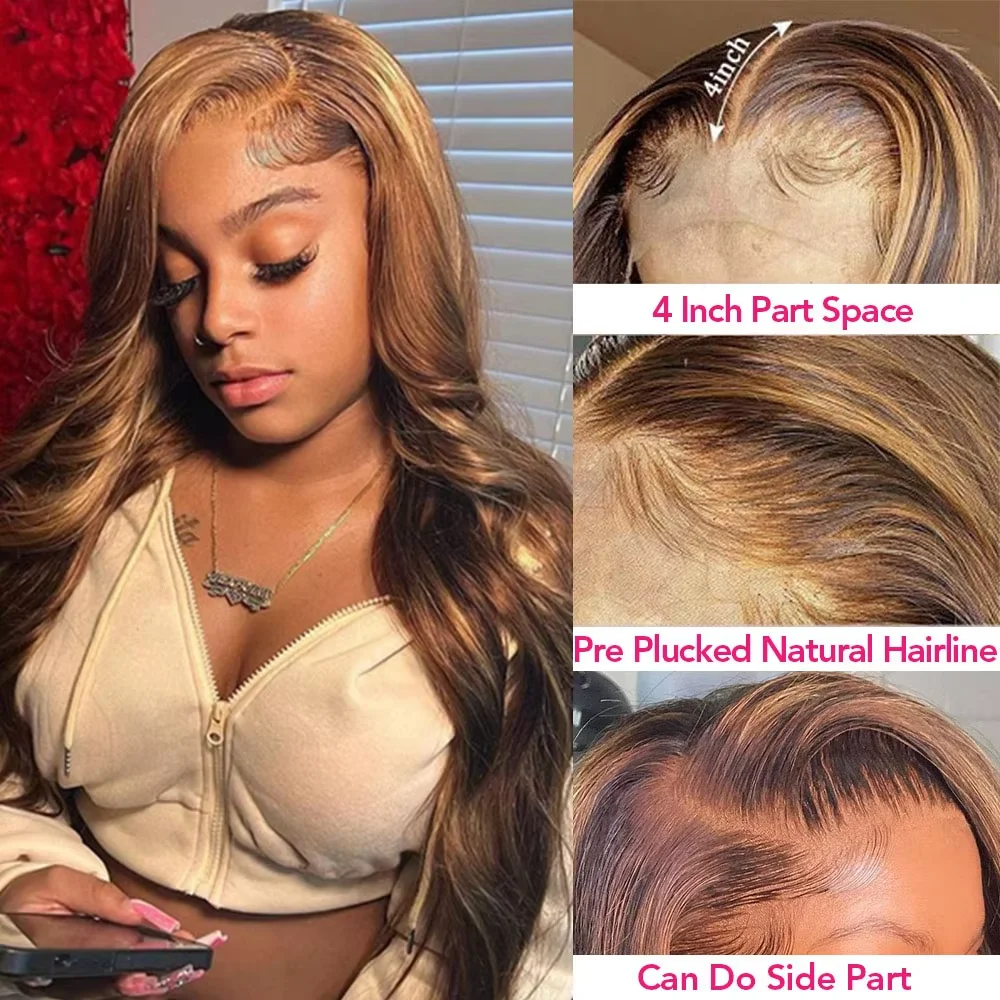 4/27 Honey Blonde Body Wave 30 Inch Lace Front Wig Human Hair Hd Lace Frontal Wig 13x6 Wig Humain Hair for Women Sale Clearance