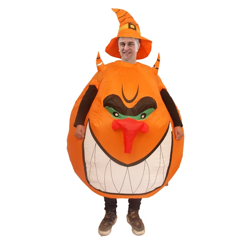 Pumpkin Costume with Printed Pattern Plus Size Halloween Outfit with Pointed Hat Funny Photo Props Party Belly