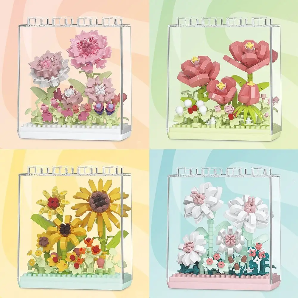 

Creative Flower Bouquet Building Blocks Carnation/Sunflower/Gardenia/Camellia Cartoon Assembly Model DIY Block Toys