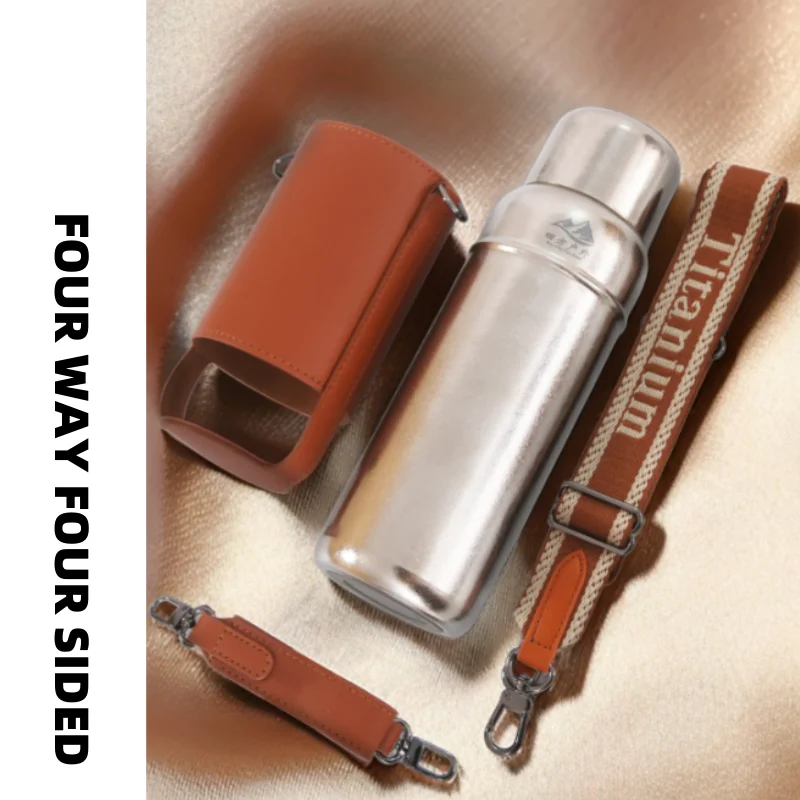 

450ml/520ml/600ml Outdoor Pure Titanium Insulated Cup Double-layer Vacuum Separation Tea Cup Camping Portable Diagonal Water Cup