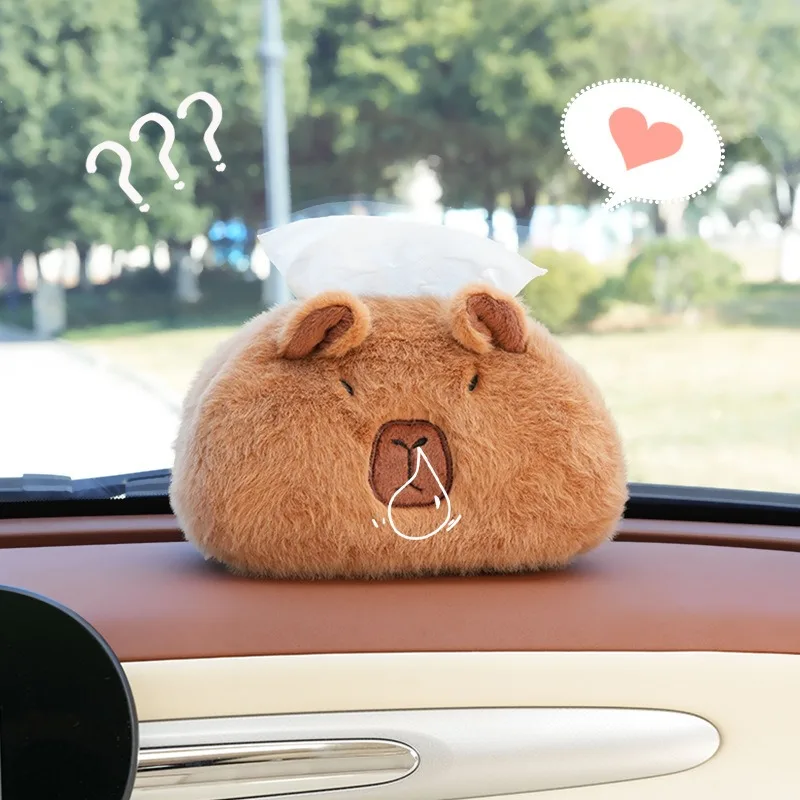 Car Tissue Boxes Capybara Plush accessories Car Backseat Hanging Tissue Bag Box Plush holder cover Tissue Holder Decorations