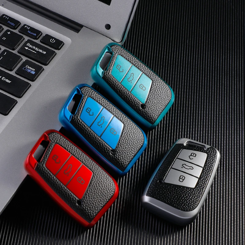 Leather TPU Car Remote Key Case Cover Shell For Skoda Kodiaq Superb A7 For VW Volkswagen Passat B8 Magotan Smart Keyless