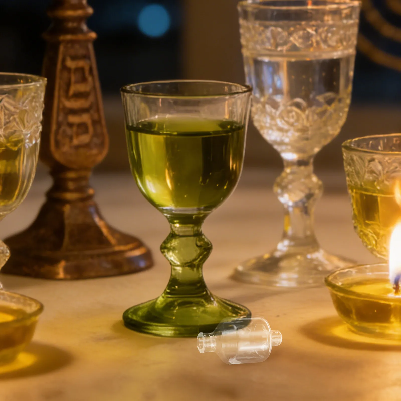 

24Pcs Hanukkah Tea Light Holders Glass Clear Oil Lamp Holder Refillable Glass Sticks Tabletop Decor for Restaurants