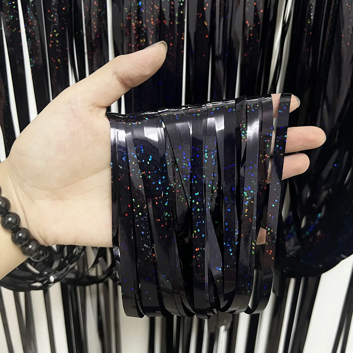 1 قطعة الملونة الليزر المطر الستار احباط هامش الترتر حفلة عيد ميلاد خلفية جدار الزفاف الديكور