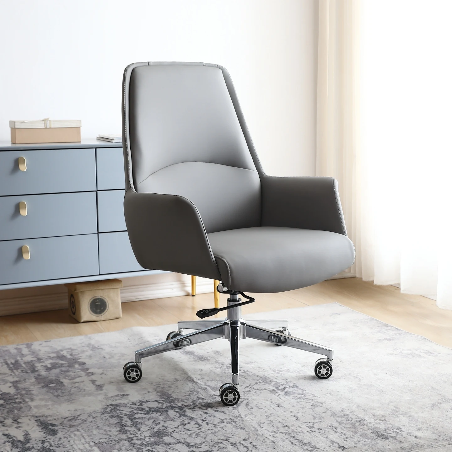 Shift High-end Leather Adjustable Swivel Office Guest Chair Business Meeting Consultation Bow-shaped Negotiation Chair