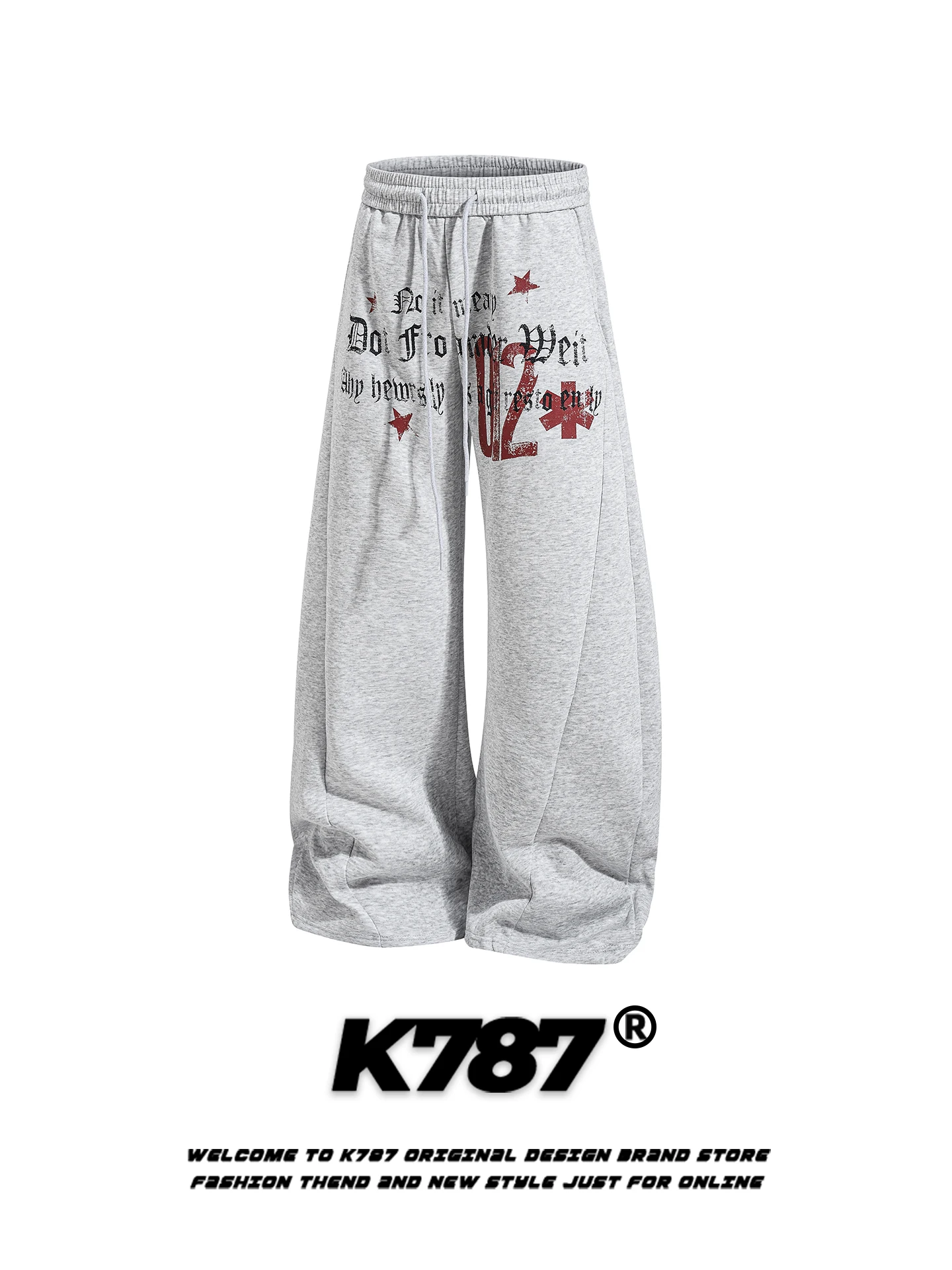 

Брюки K787 в американском уличном стиле с принтом и эффектом рваных деталей, с высокой талией, свободного кроя, визуально стройнящие, широкие, в пол, повседневные