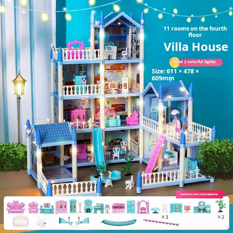 Casa delle bambole fai-da-te da 11 stanze con luci a LED, kit di costruzione di case da sogno in miniatura, regalo creativo per ragazze e bambini dai 6 anni in su