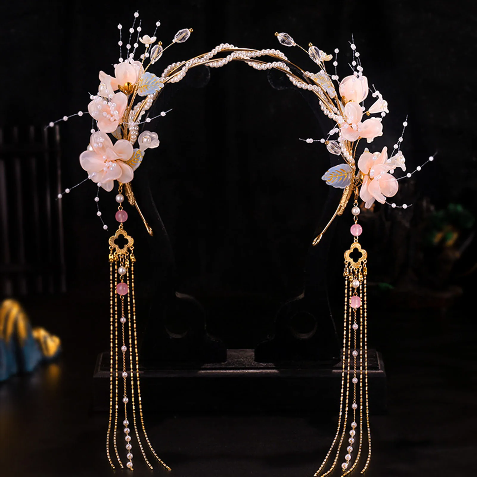 Hanfu Crystal Flower Headbands Vintage Style Hairpins Hair Clips Long Tassel Hair Ornaments Chinese Traditional Hair Accessories
