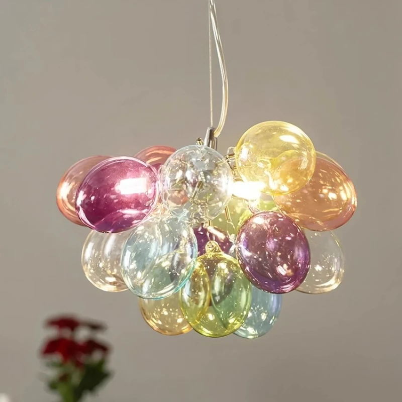 

Nordic Iron Art Pendant Lights Colorful Glass Bubble Hanging Lamps Personality Living Room Bedroom Kitchen Restaurant Chandelier