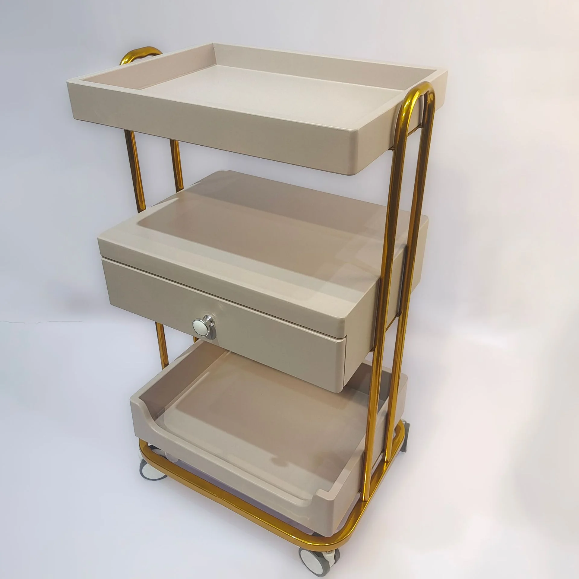 Beauty Makeup Trolley - メイクアップサロン機器 ゴールド ピンク シルバー メタル ネイル